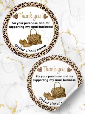 60 Personalized Animal Print Thank You Stickers 2 inch Glossy